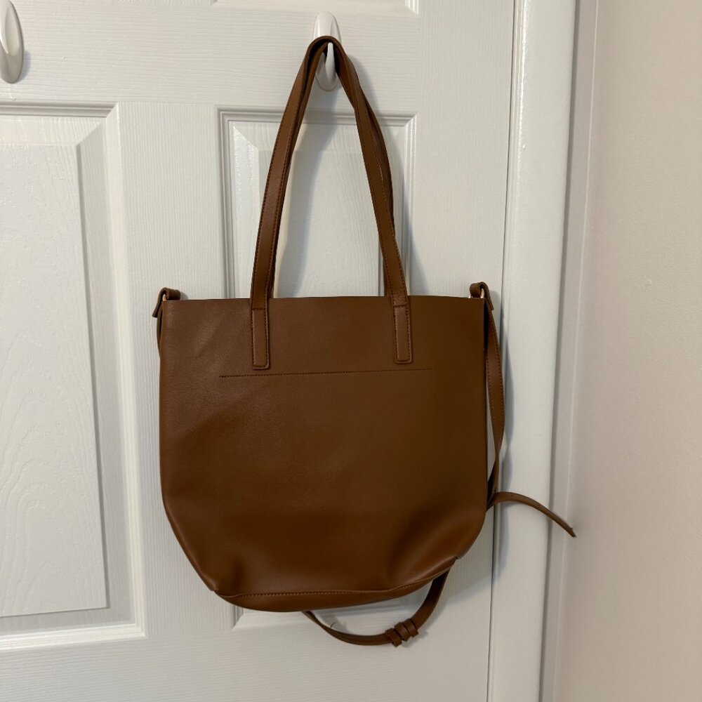 HENNY + LEV Cognac Brown Vegan Leather Everyday Laptop Tote Purse‎ Bag Crossbody - Picture 5 of 8